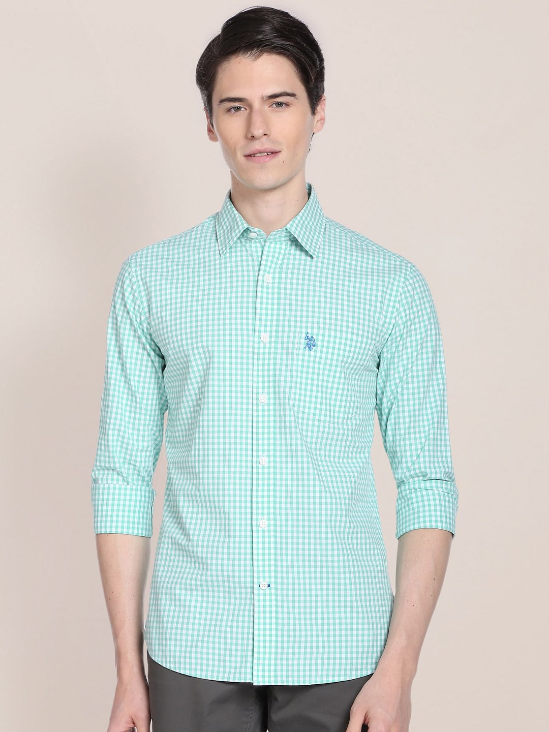 

U.S. Polo Assn. Gingham Checks Pure Cotton Casual Shirt, Green