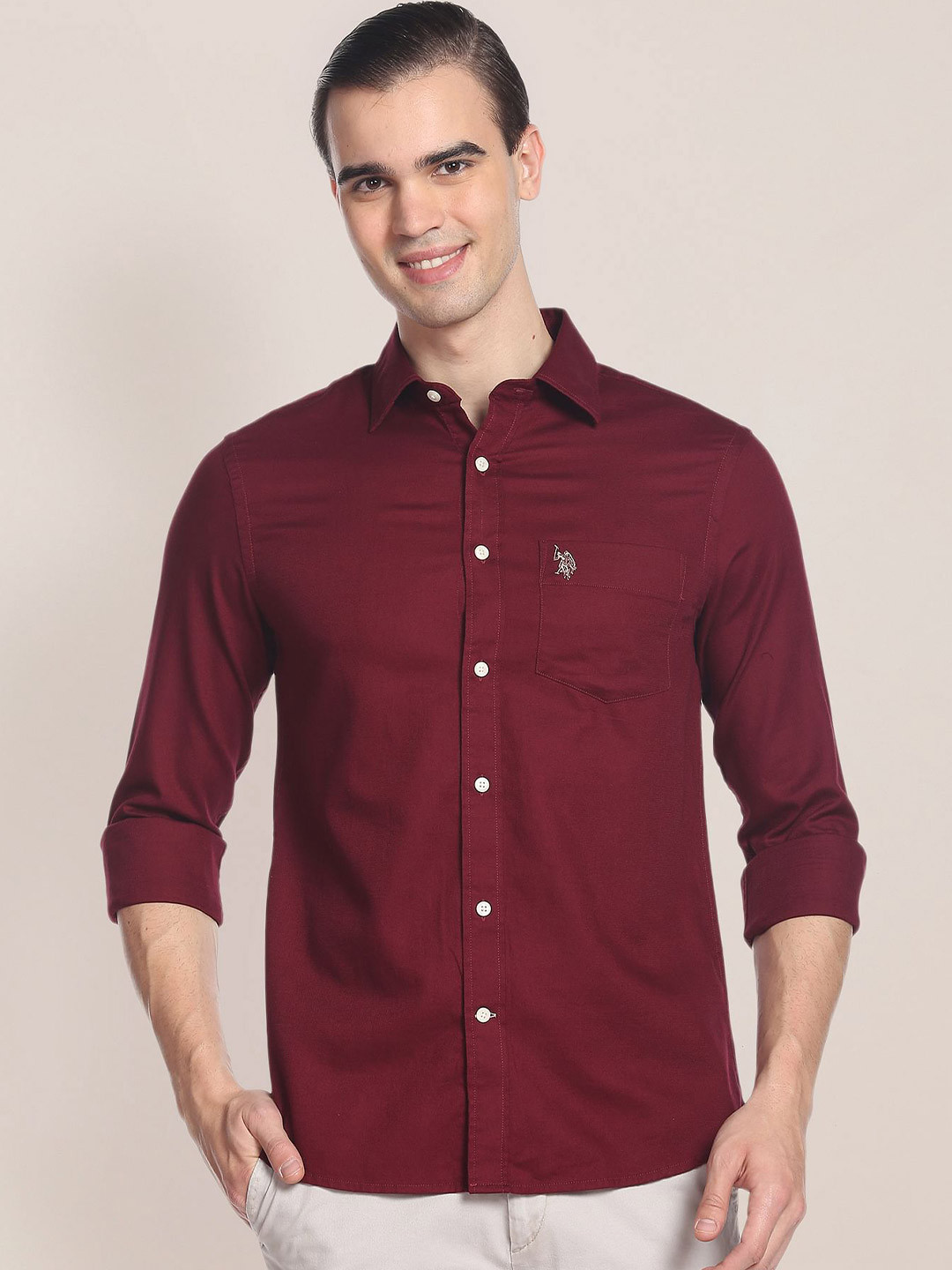 

U.S. Polo Assn. Spread Collar Cotton Casual Shirt, Red