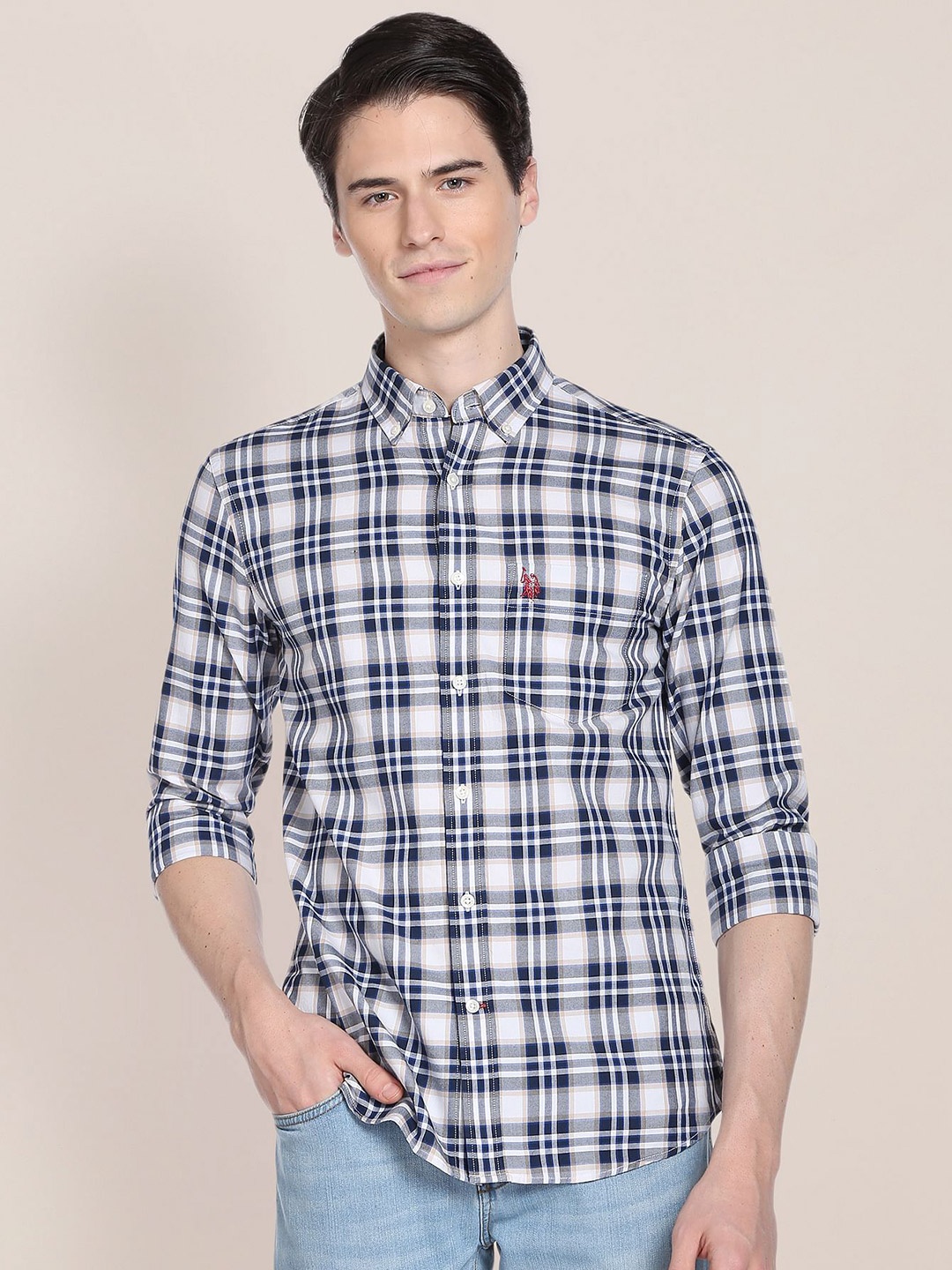 

U.S. Polo Assn. Tartan Checked Oxford Casual Pure Cotton Shirt, Blue