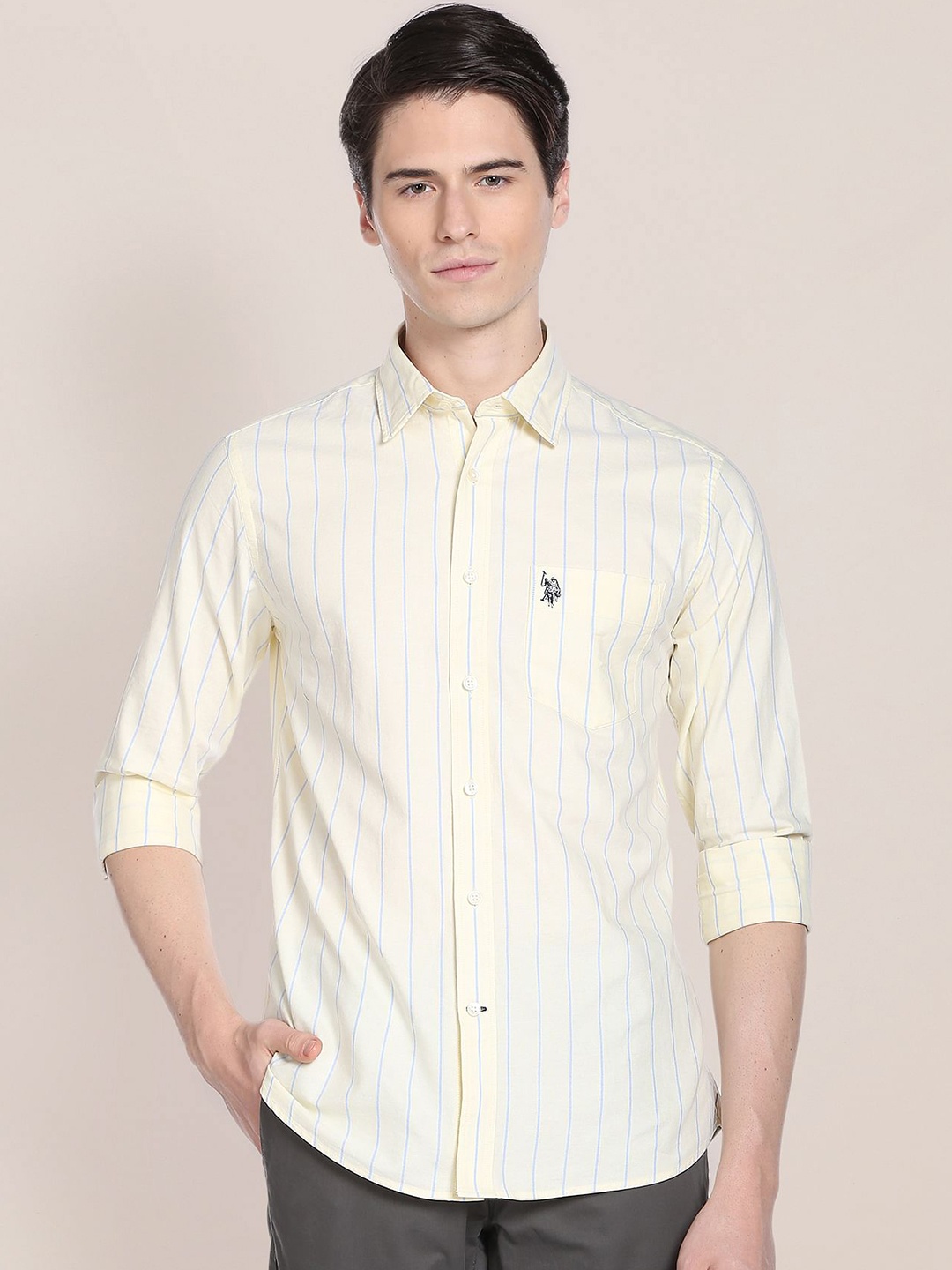 

U.S. Polo Assn. Striped Pure Cotton Casual Shirt, Yellow
