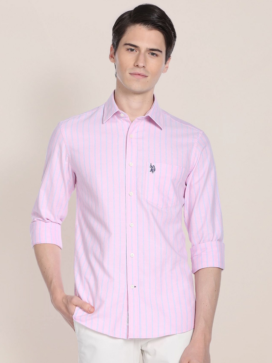 

U.S. Polo Assn. Striped Pure Cotton Casual Shirt, Pink