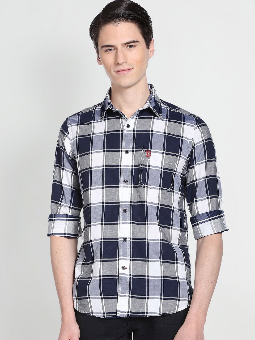 

U.S. Polo Assn. Denim Co. Tartan Checks Cotton Casual Shirt, Blue