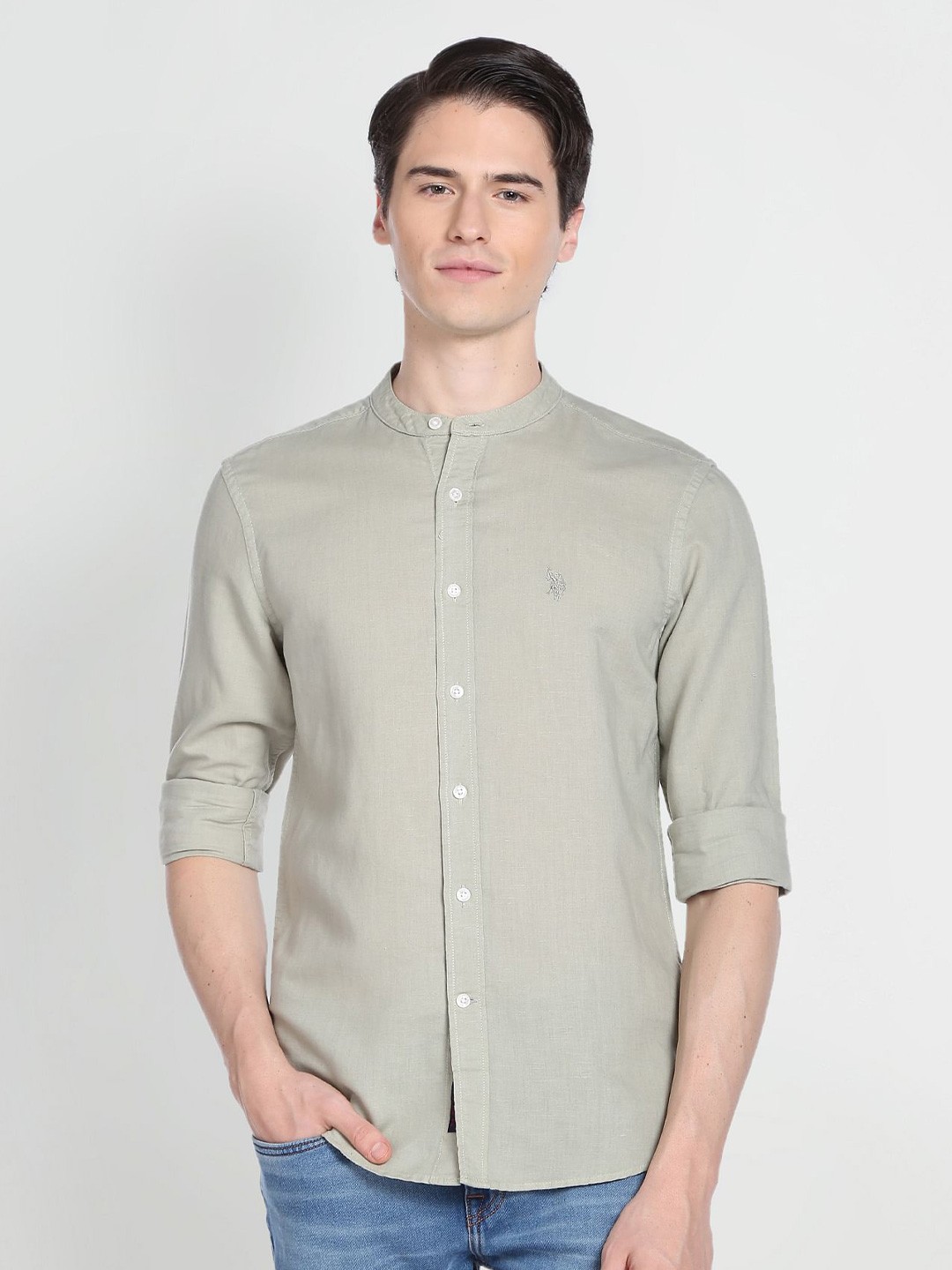 

U.S. Polo Assn. Denim Co. Men Band Collar Casual Shirt, Green