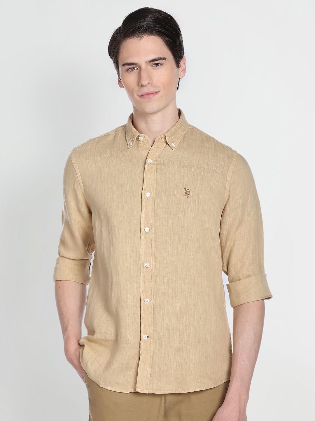 

U.S. Polo Assn. Denim Co. Spread Collar Pure Linen Casual Shirt, Brown