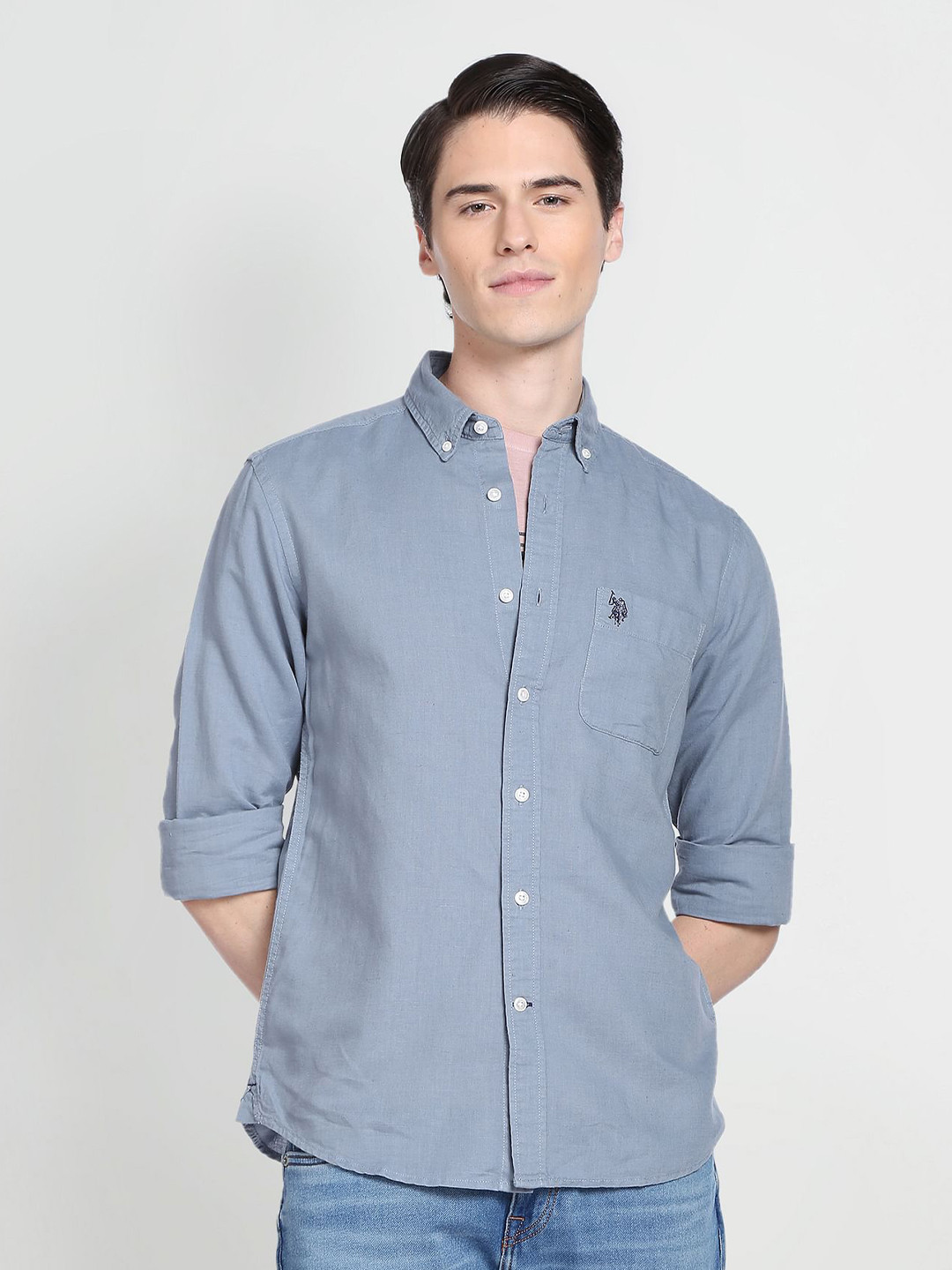 

U.S. Polo Assn. Denim Co. Button Down Collar Linen Cotton Casual Shirt, Blue