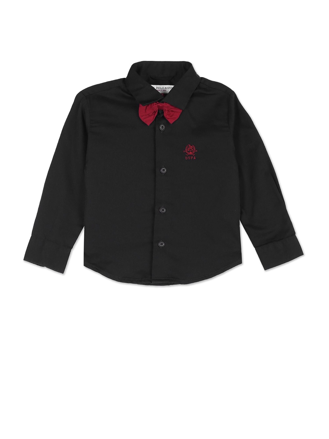 

U.S. Polo Assn. Kids Boys Spread Collar Pure Cotton Casual Shirt, Black