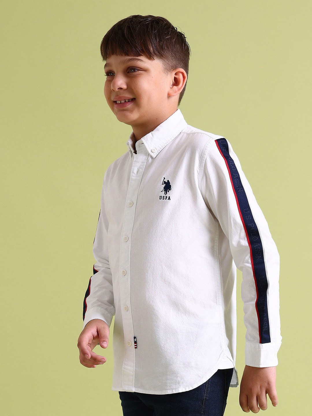 

U.S. Polo Assn. Kids Button-Down Collar Boys Casual Twill Pure Cotton Shirt, White