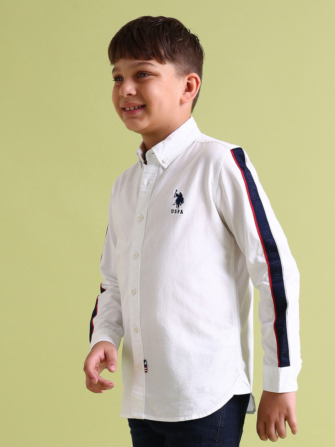 

U.S. Polo Assn. Kids Boys Colourblocked Pure Cotton Casual Shirt, White