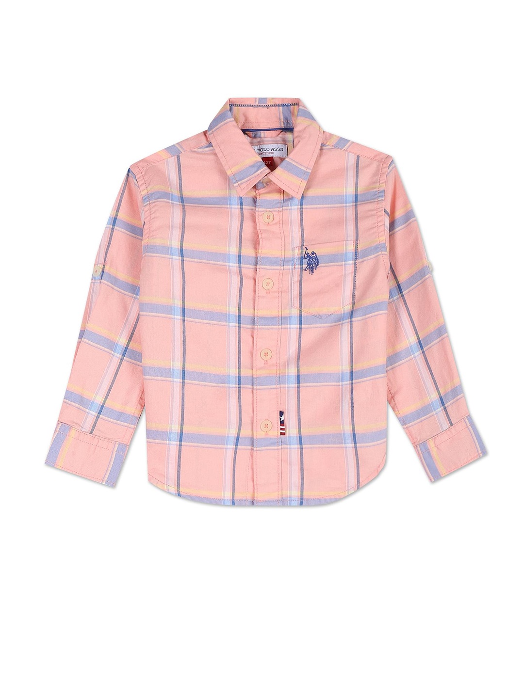 

U.S. Polo Assn. Kids Boys Oxford Windowpane Checked Casual Cotton Shirt, Pink