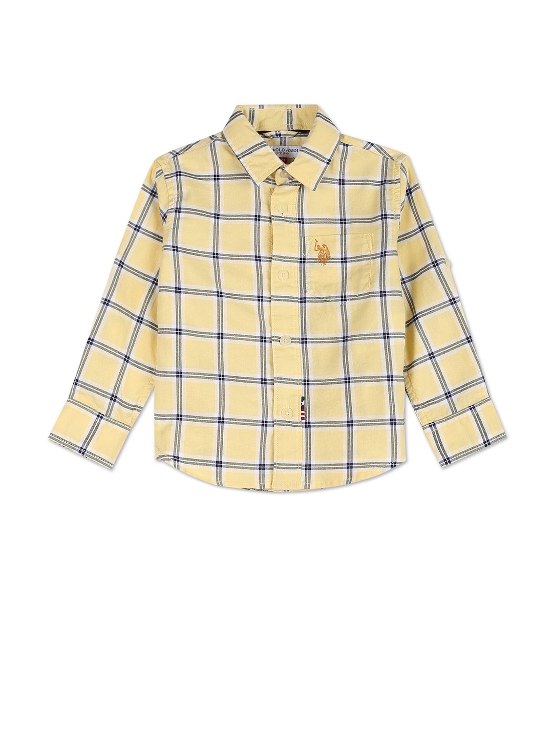 

U.S. Polo Assn. Kids Boys Spread Collar Tartan Check Printed Pure Cotton Casual Shirt, Yellow