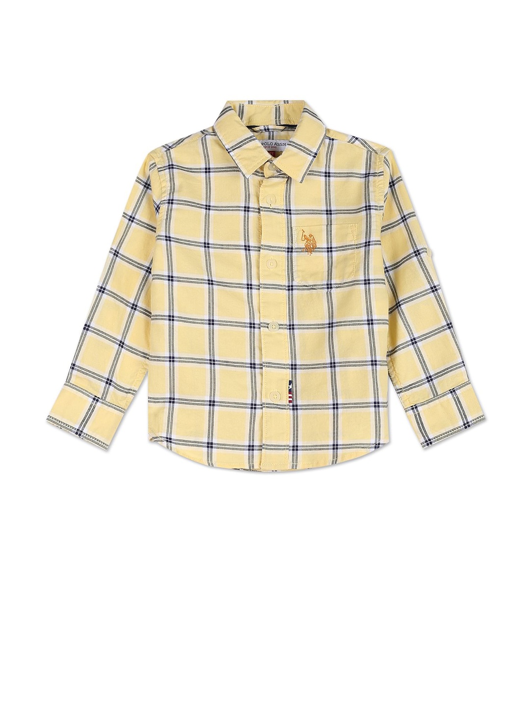 

U.S. Polo Assn. Kids Boys Oxford Windowpane Checked Casual Cotton Shirt, Yellow