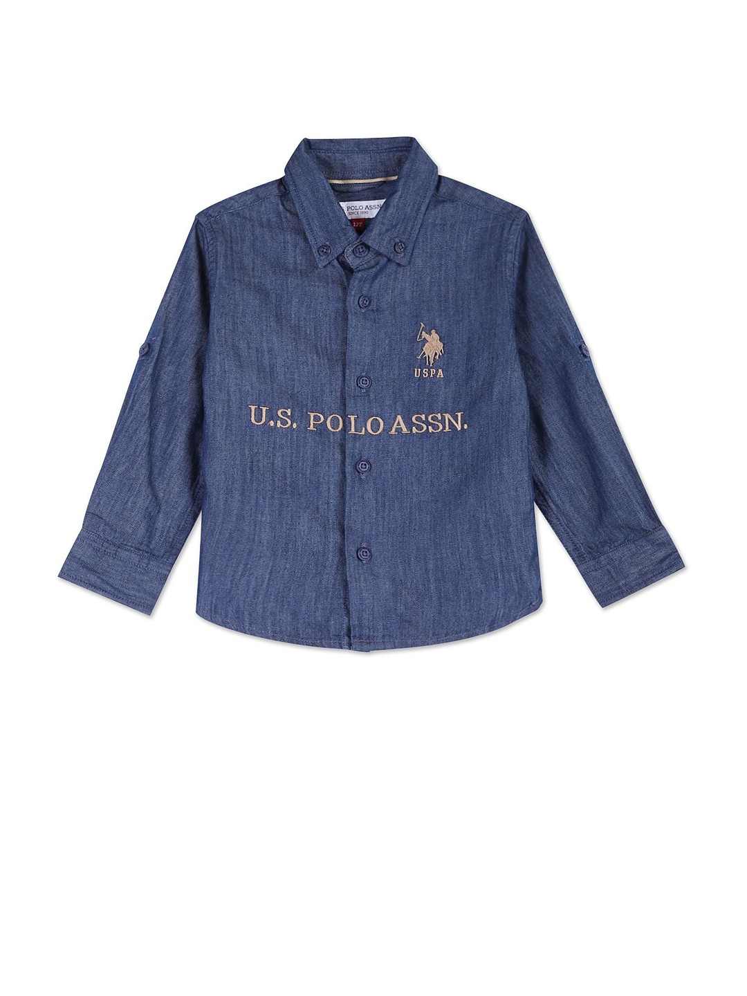 

U.S. Polo Assn. Kids Boys Button Down Collar Embroidered Cotton Denim Casual Shirt, Blue