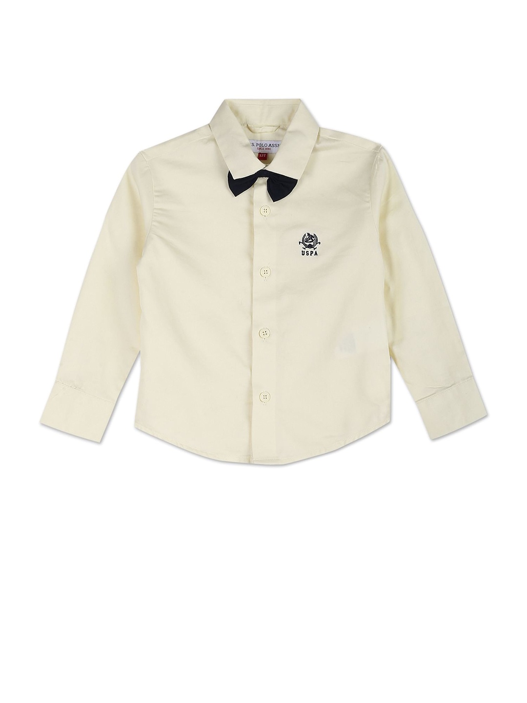 

U.S. Polo Assn. Kids Boys Spread Pure Collar Cotton Casual Shirt With Bow, White