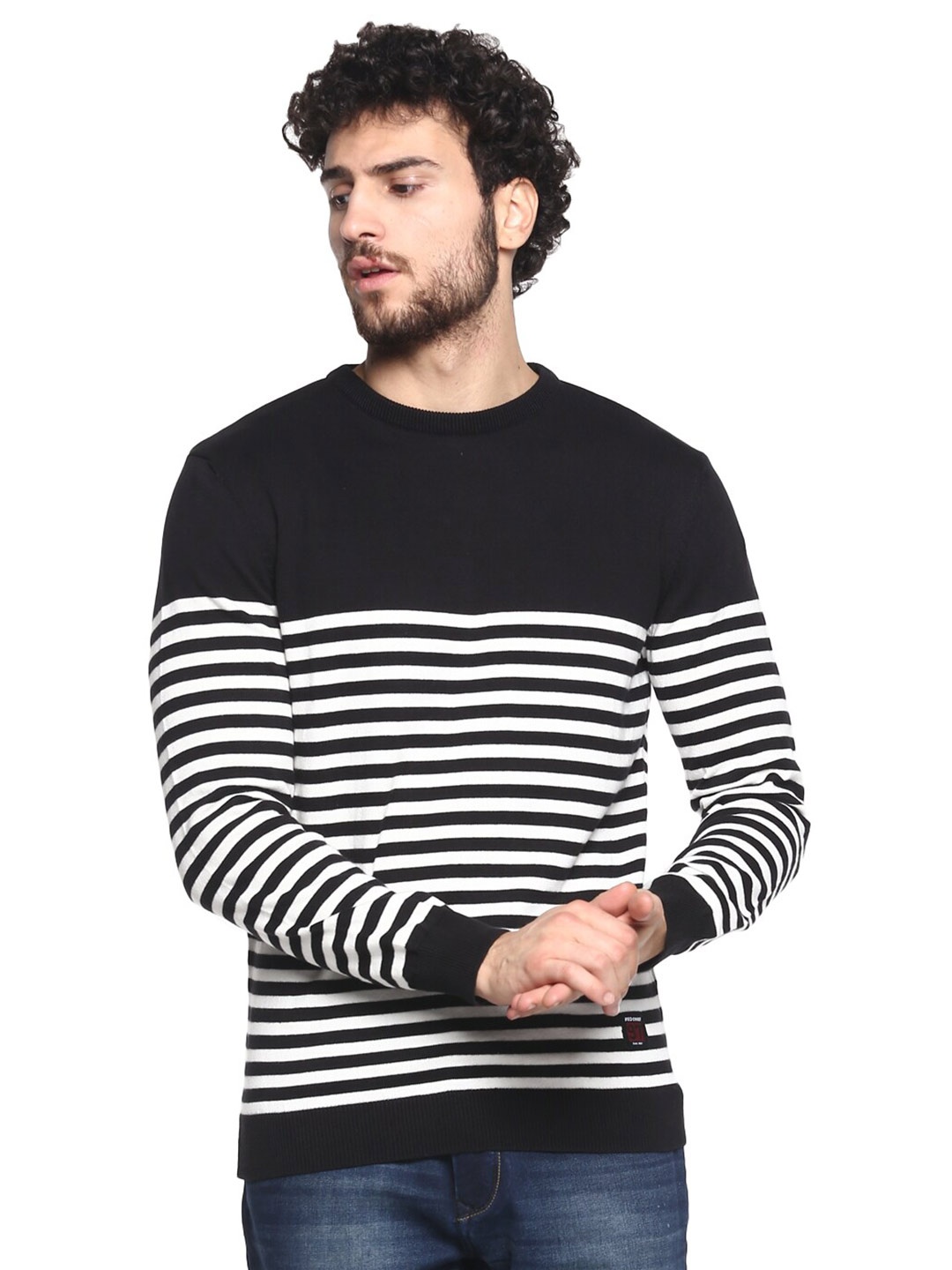 

Red Chief Striped Cotton Pullover, Black