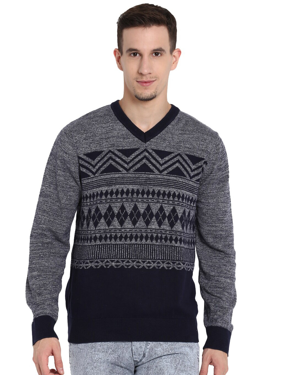 

Red Chief Ethnic Motifs Printed Cotton Pullover, Navy blue