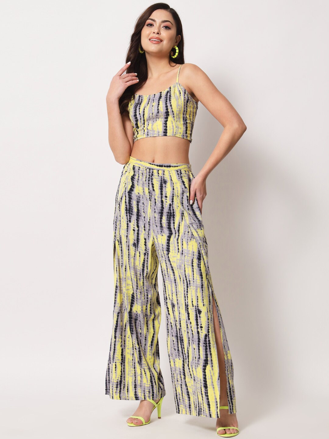 

Trend Arrest Women Tie & Dye Printed Top with Trousers, Yellow