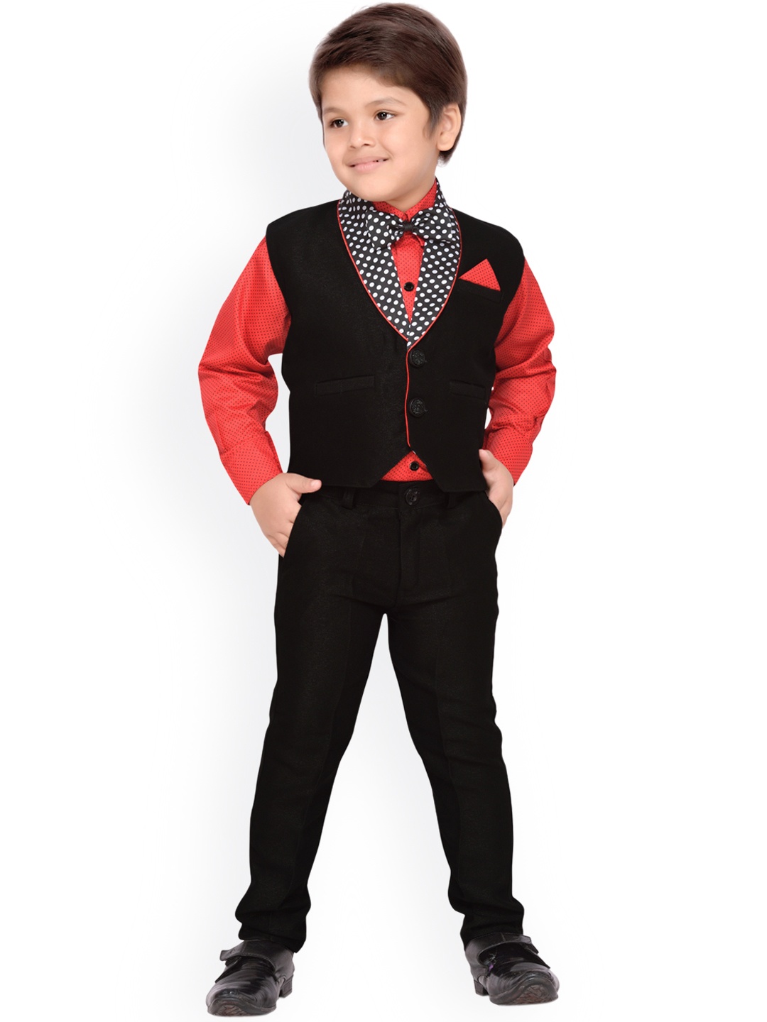 

Aj DEZInES Boys Black & Red Single-Breasted Regular Fit Party Waistcoat Suit