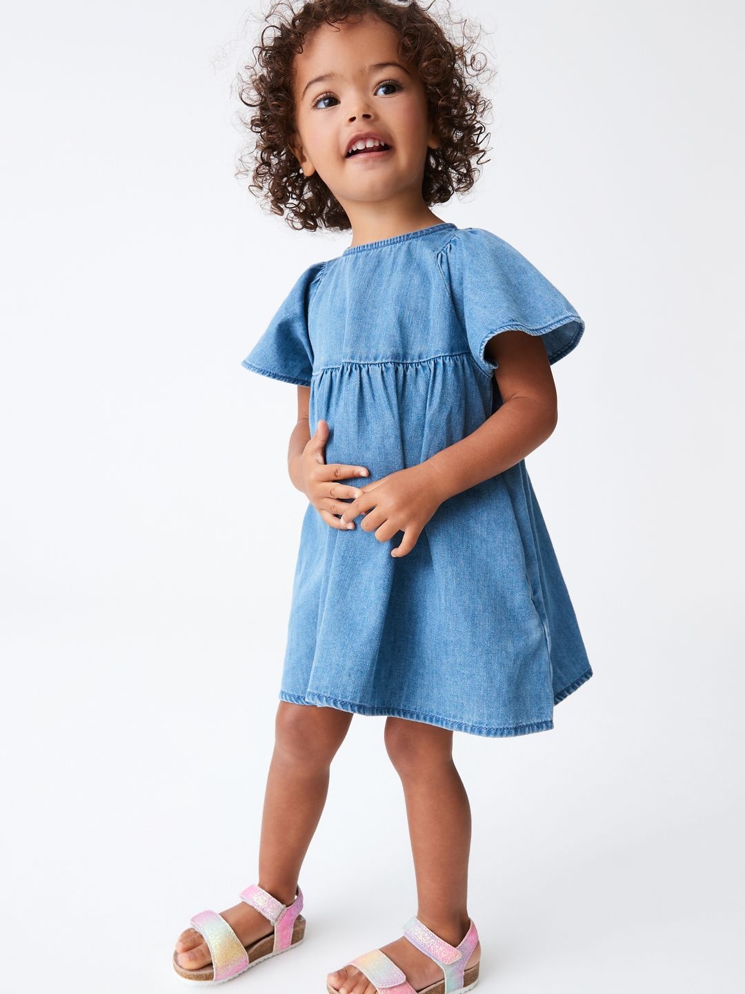 

NEXT Infant Girls Pure Cotton Fit & Flare Denim Dress, Blue