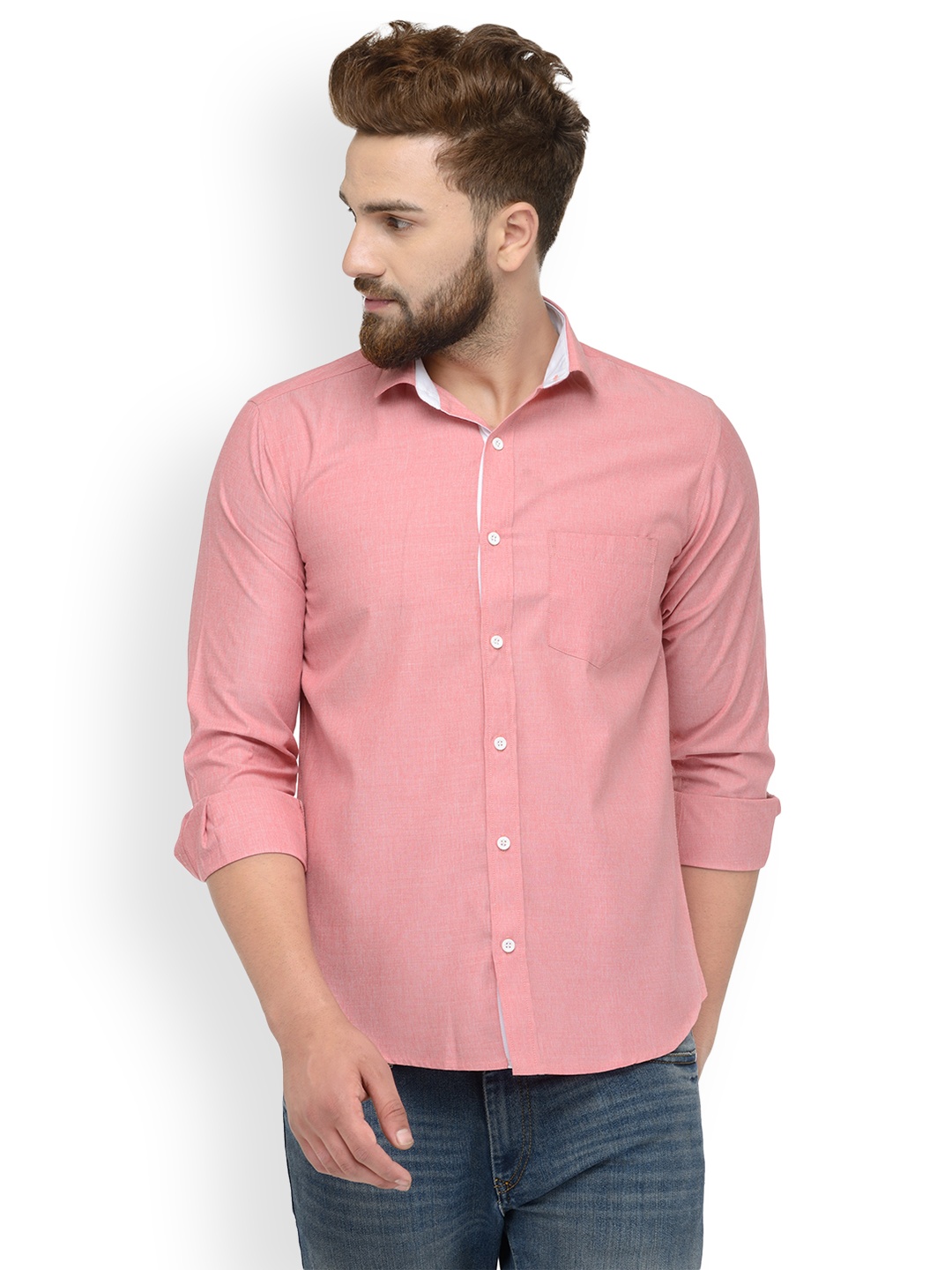 

JAINISH Men Coral Pink Classic Slim Fit Solid Casual Shirt