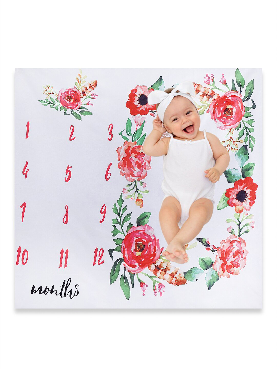 

Babymoon Infants Milestone White & Red Floral 210 TC Cotton Flat Photography Bedsheet