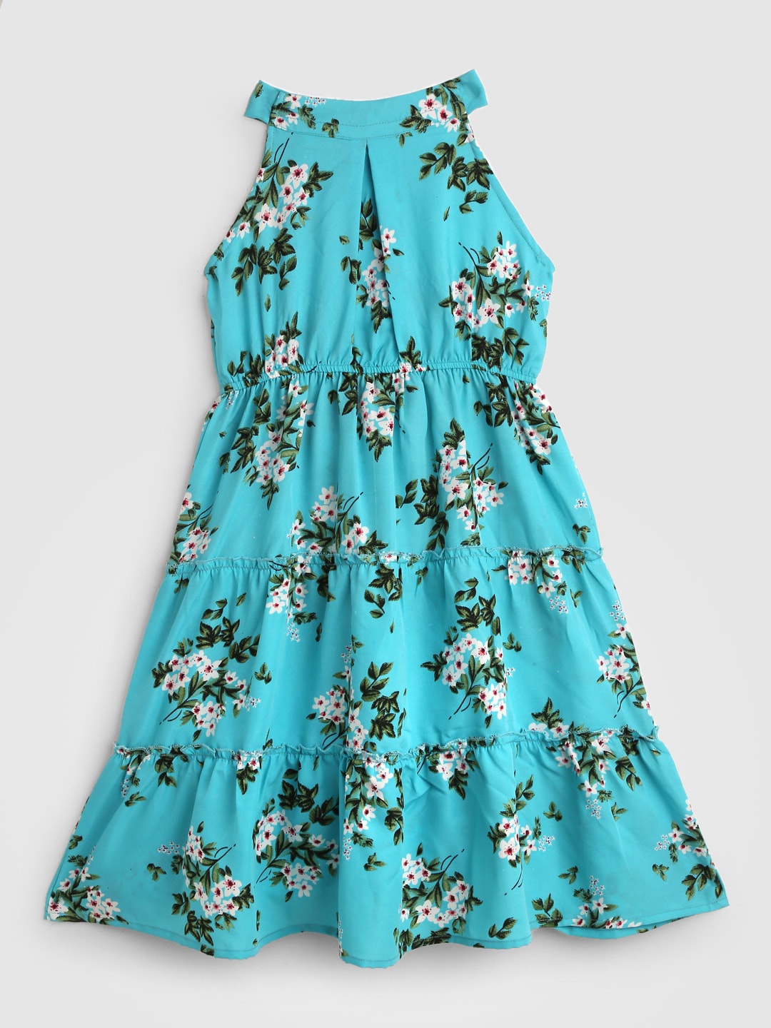 

HERE&NOW Floral Printed Halter Neck Fit-Flare Dress, Blue