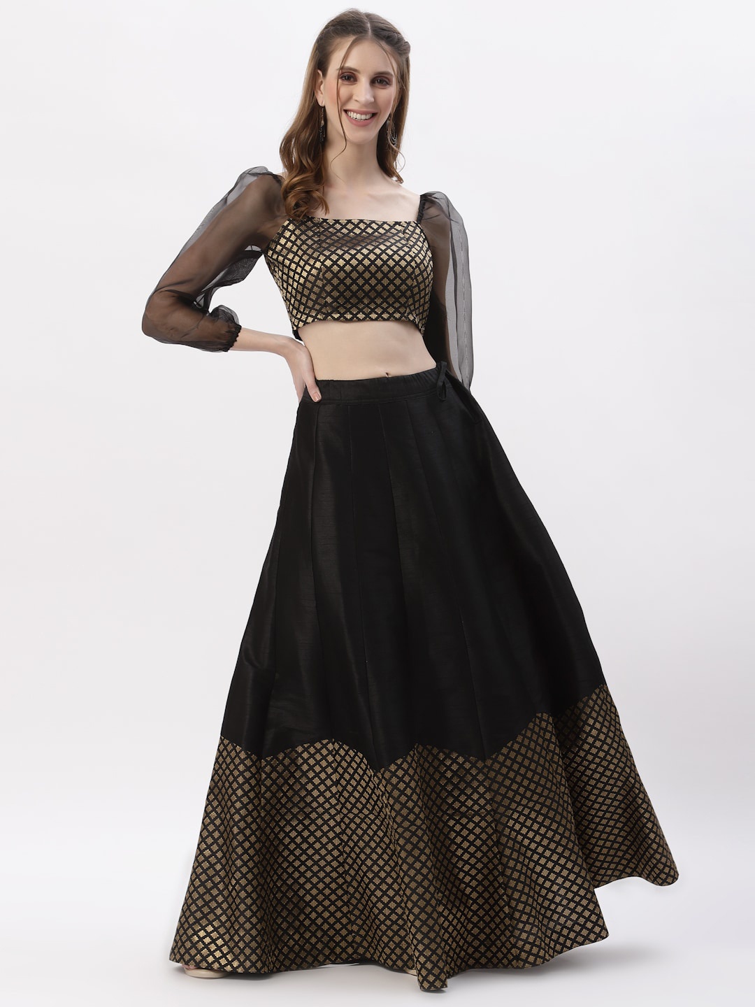 

studio rasa Woven Design Zari Ready to Wear Lehenga & Blouse With Dupatta, Black