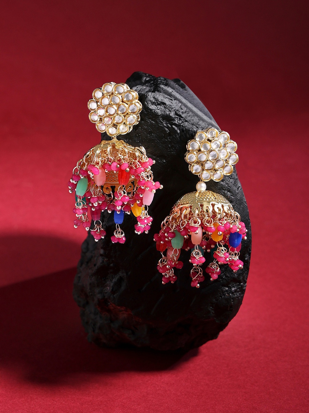 

Zaveri Pearls Gold-Plated Domed Jhumkas Earrings, Pink