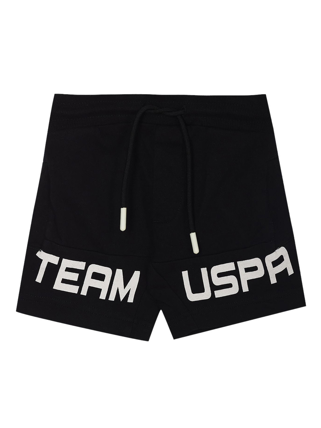 

U.S. Polo Assn. Kids Boys Typography Printed Cotton Mid-Rise Regular Fit Shorts, Black