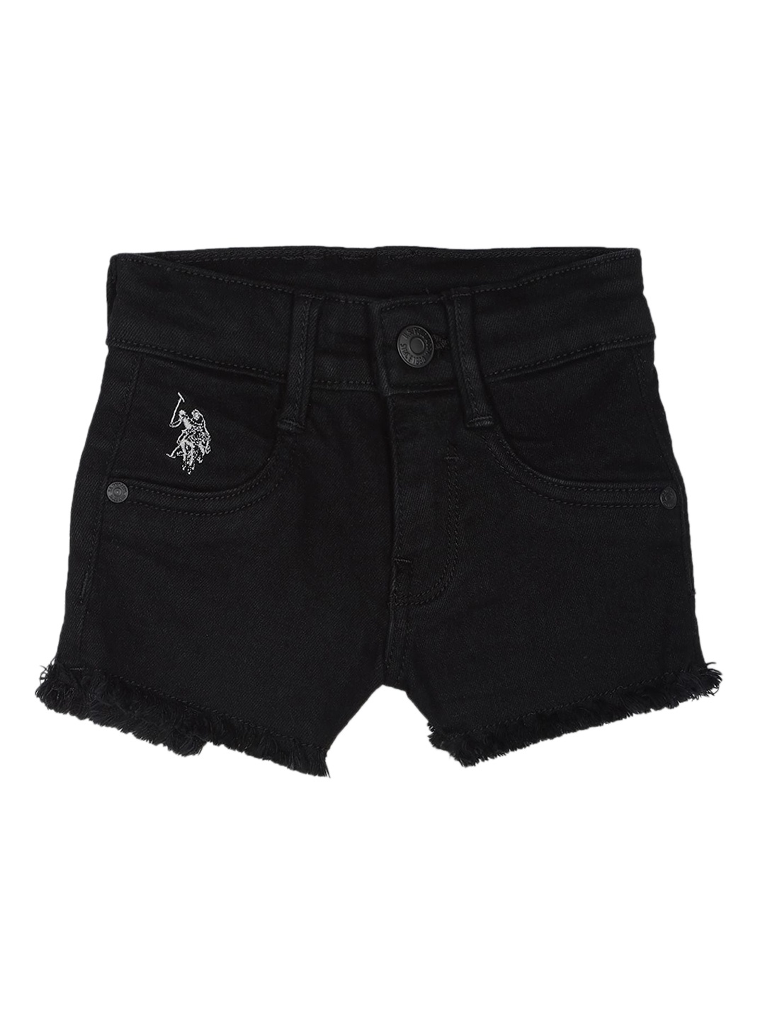 

U.S. Polo Assn. Kids Girls Cotton Mid-Rise Frayed Denim, Black