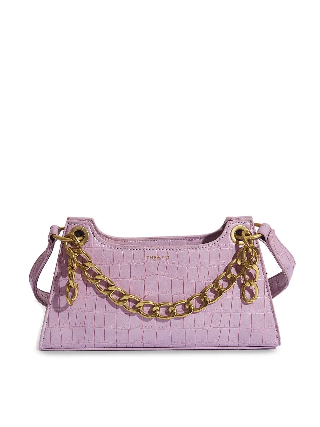 

THESTO Purple Animal Textured PU Swagger Shoulder Bag