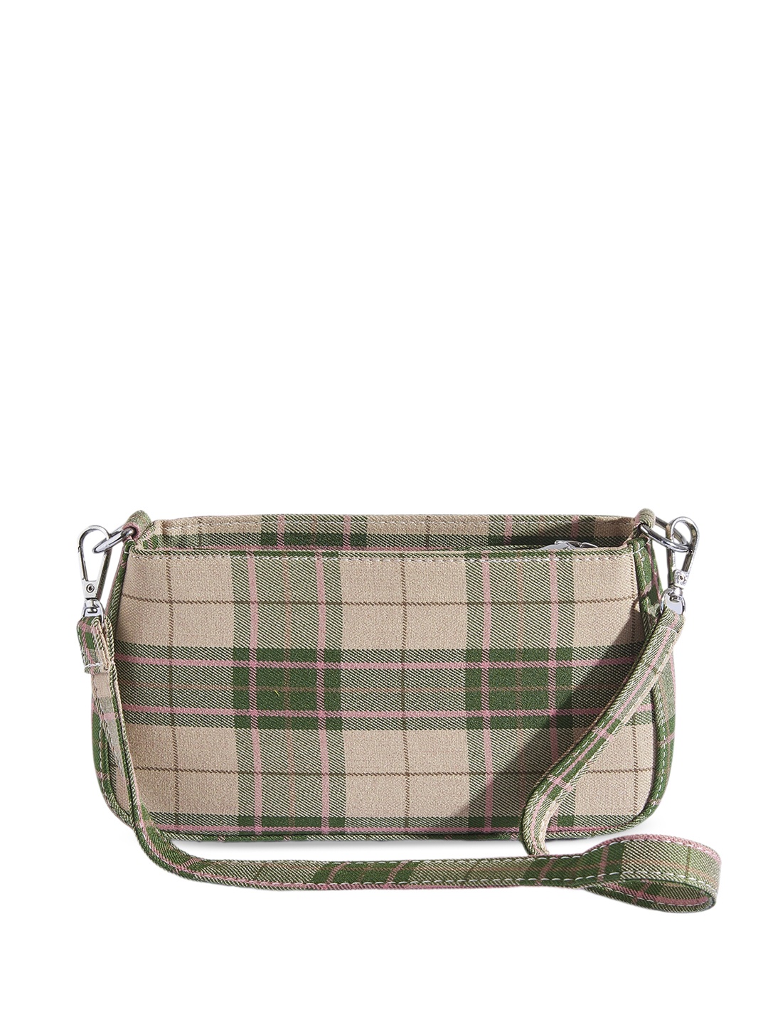 

THESTO Checked PU Structured Sling Bag, Green