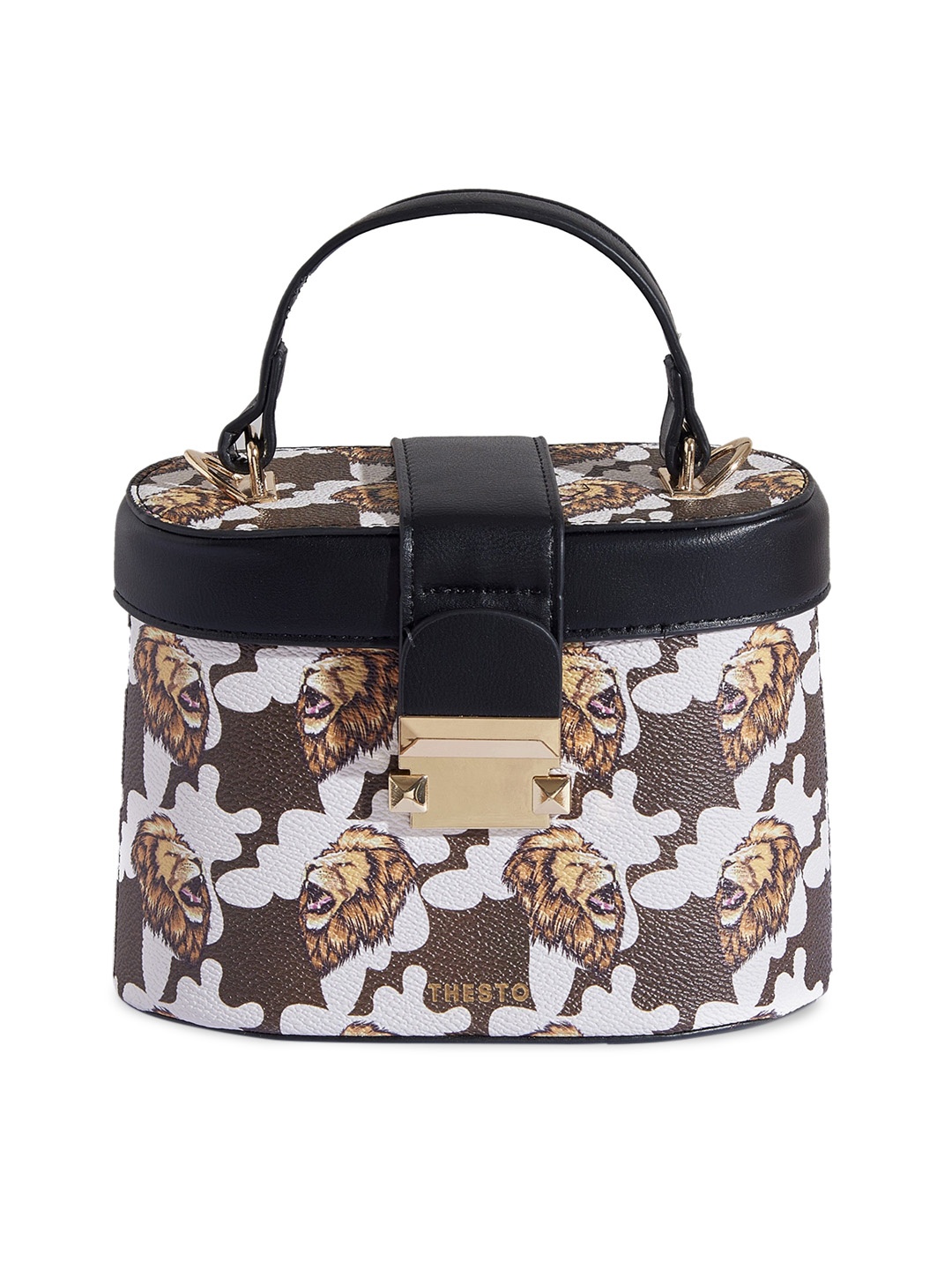 

THESTO Printed Structured Satchel Bag, Brown