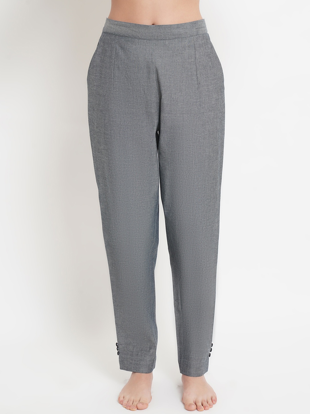 

Purple State Women Relaxed Cotton Easy Wash Trousers, Grey
