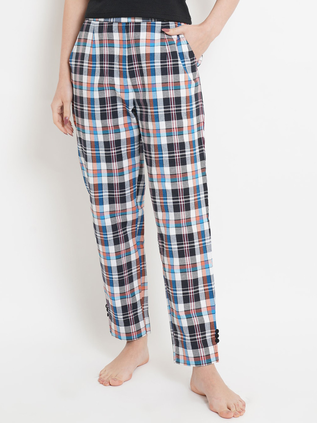 

Purple State Women Checked Cotton Lounge Pants, White