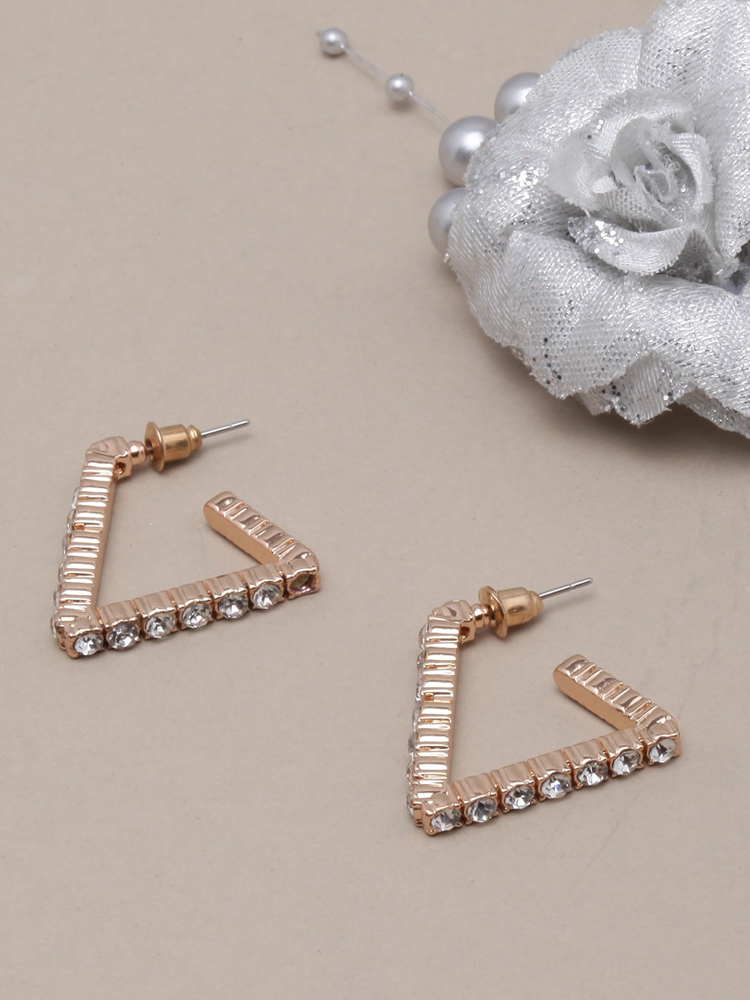 

DIVA WALK Gold-Plated CZ-Studded Triangular Half Hoop Earrings