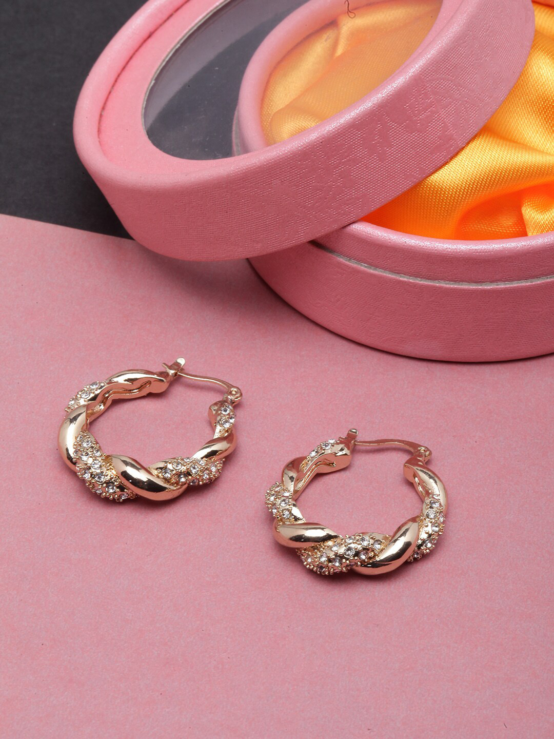 

DIVA WALK Gold-Plated CZ-Studded Circular Hoop Earrings