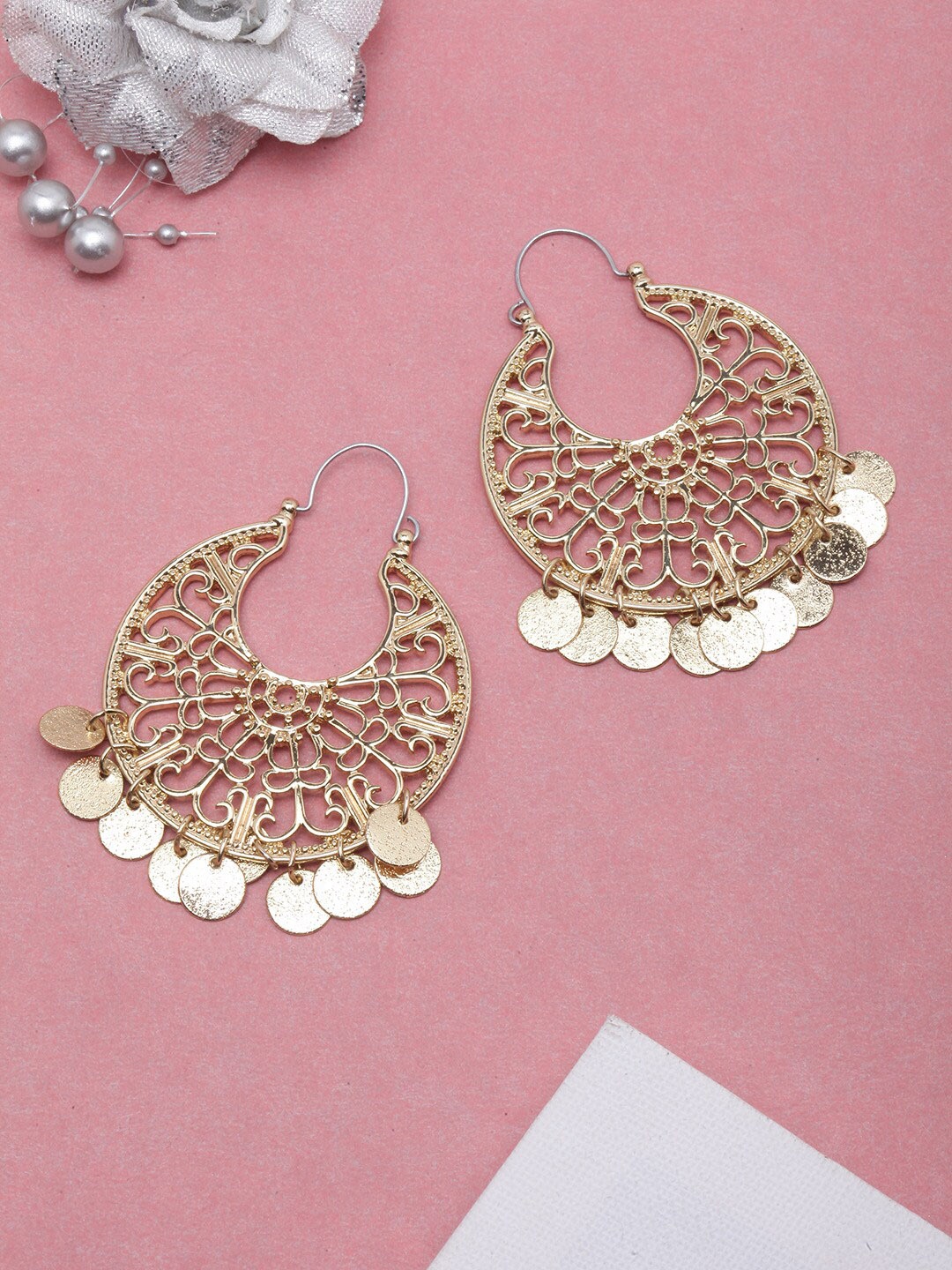 

DIVA WALK Gold-Plated Crescent Shaped Stone Beaded Chandbalis Earrings