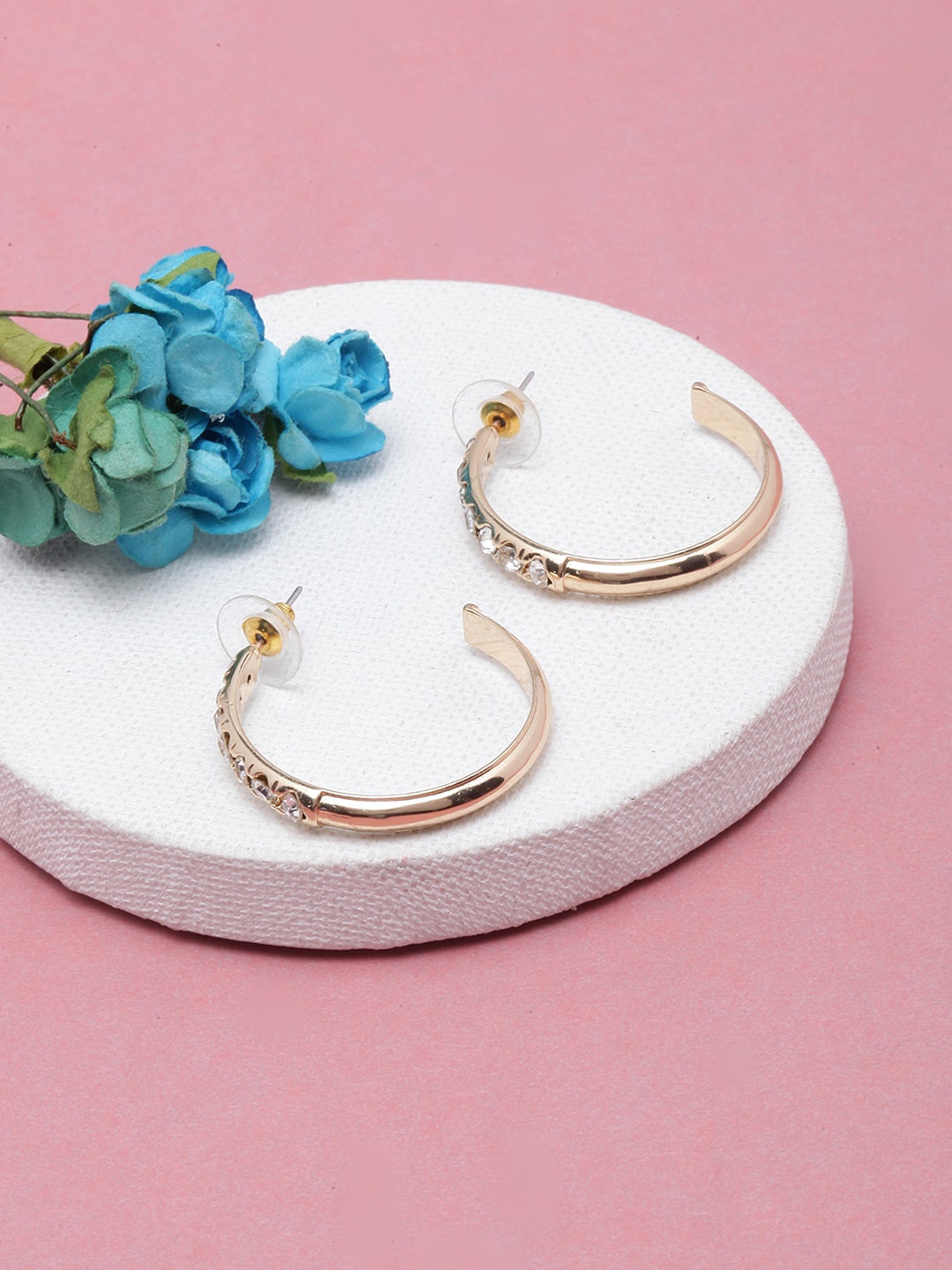 

DIVA WALK Gold-Plated CZ-Studded Circular Half Hoop Earrings