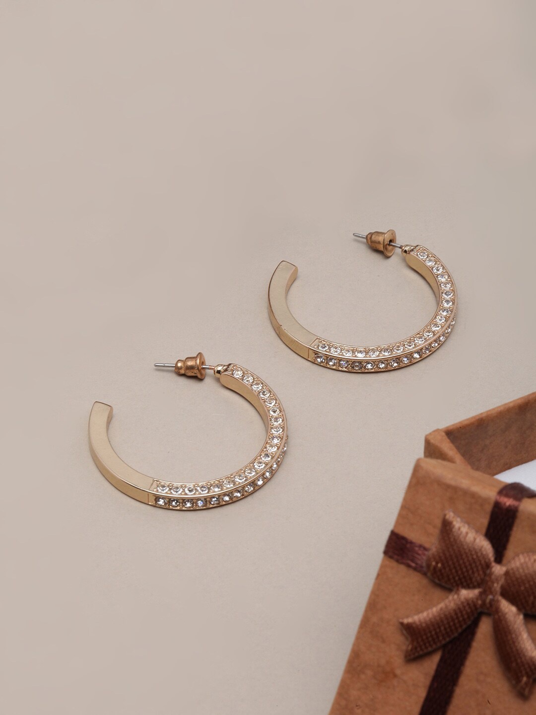 

DIVA WALK Gold-Plated CZ-Studded Circular Half Hoop Earrings, White