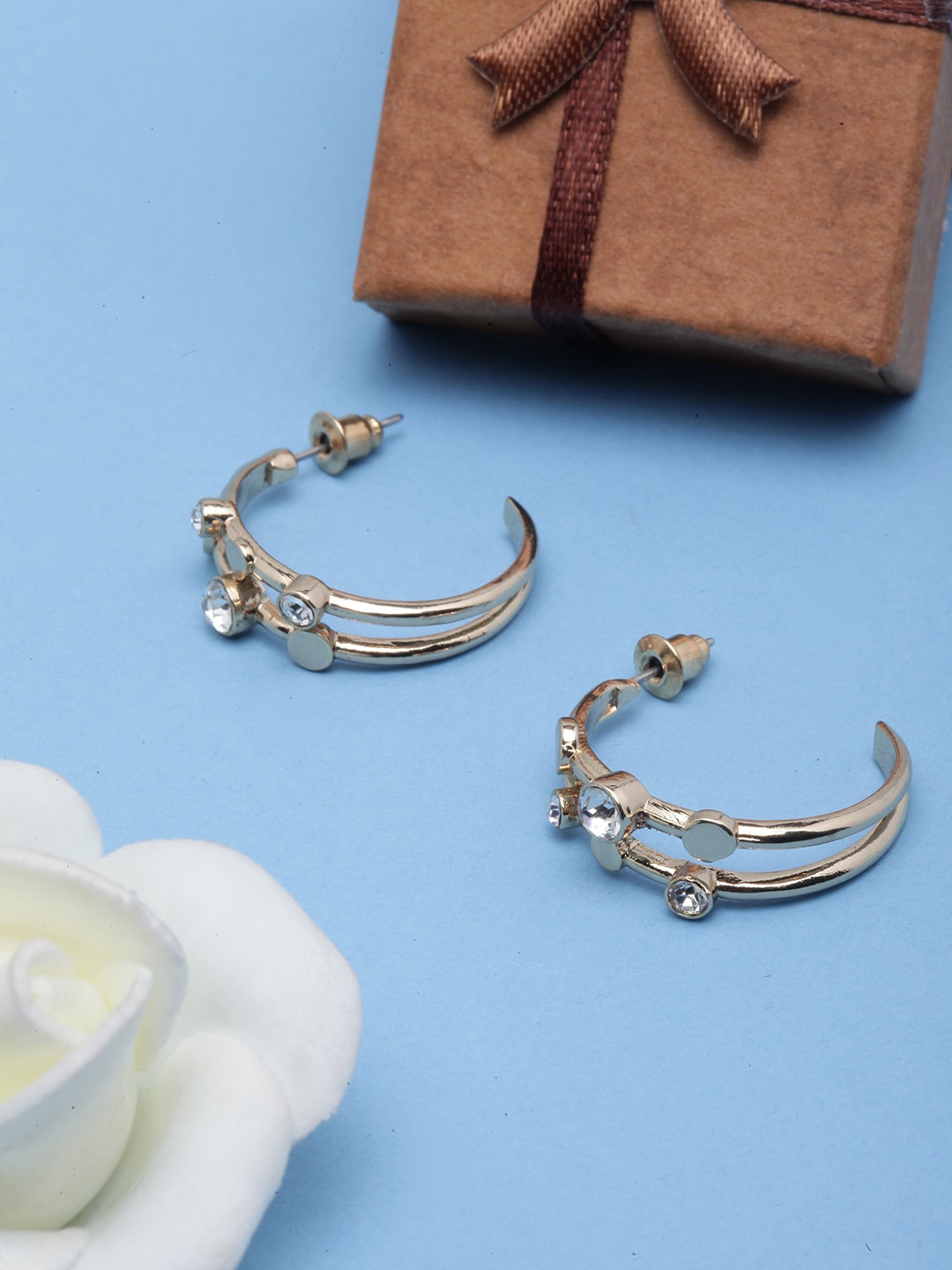 

DIVA WALK Gold-Plated CZ-Studded Circular Half Hoop Earrings, White