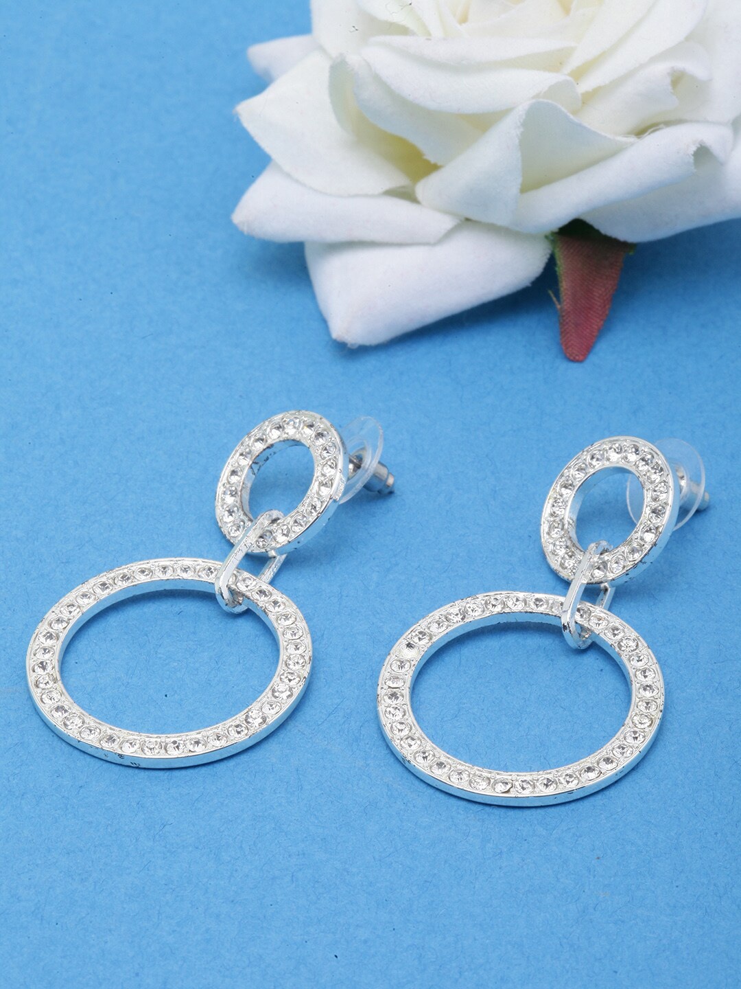 

DIVA WALK Silver-Plated CZ-Studded Circular Drop Earrings, White