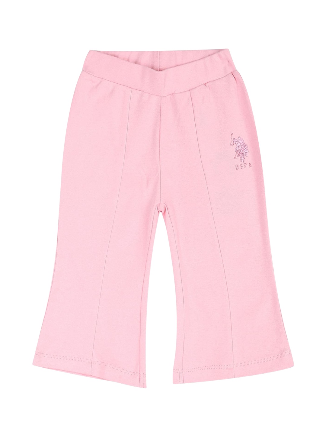 

U.S. Polo Assn. Kids Girls Mid-Rise Pure Cotton Straight-Fit Track Pants, Pink