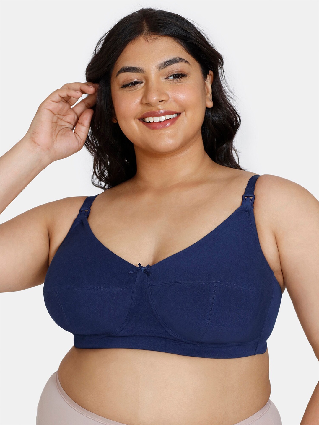 

Zivame Non Padded Pure Cotton Seamless Non-Wired Maternity Bra, Navy blue