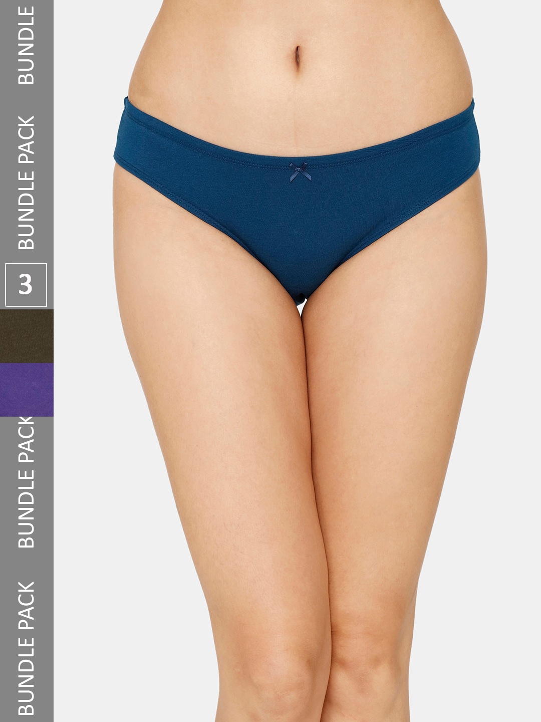 

Zivame Women Pack Of 3 Low-Rise Assorted Pure Cotton Bikini Briefs