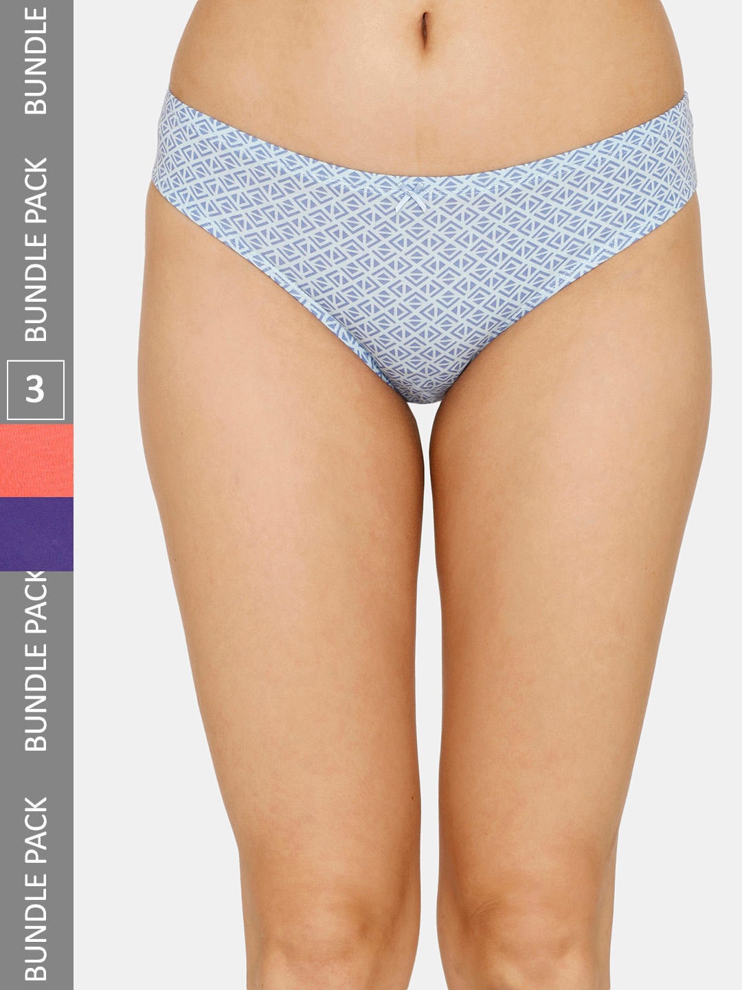 

Zivame Pack Of 3 Low-Rise Pure Cotton Bikini Briefs, Blue