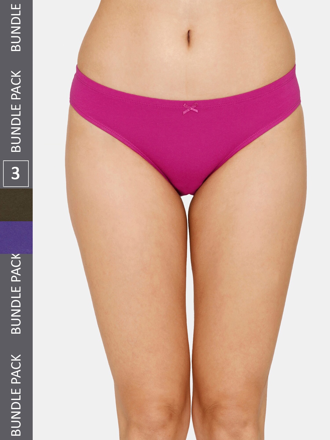 Zivame Pack Of 3 Low-Rise Pure Cotton Bikini Briefs, Pink