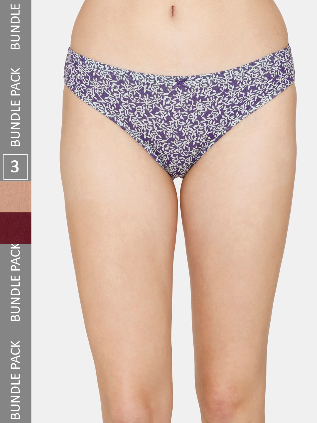 

Zivame Pack Of 3 Low-Rise Assorted Pure Cotton Bikini Briefs