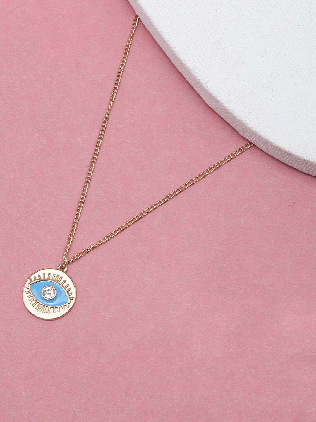 

DIVA WALK Brass Gold-Plated Evil Eye CZ-Studded Enamelled Necklace