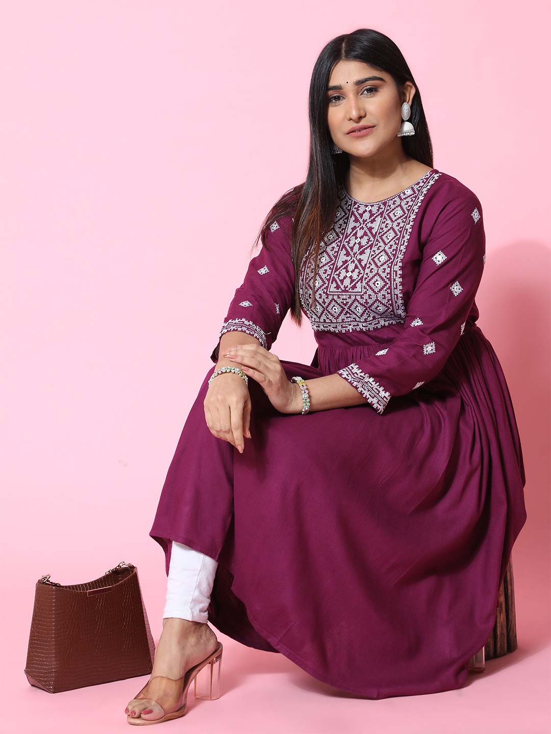 KALINI Women Ethnic Motifs Yoke Design Anarkali Kurta, Purple