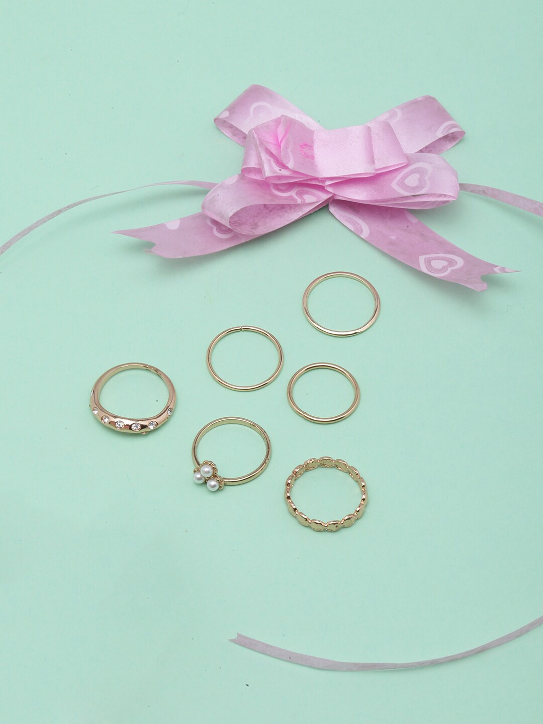 

DIVA WALK Set Of 6 Gold-Plated CZ Studded Finger Rings, White